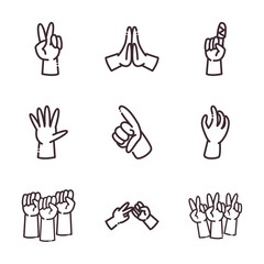 Obraz premium gestures with hands line style icon set vector design