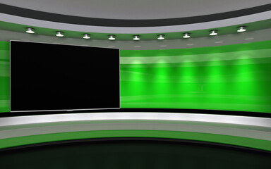 Green Studio. Green wall with light. Green background. Green back drop. 3d rendering