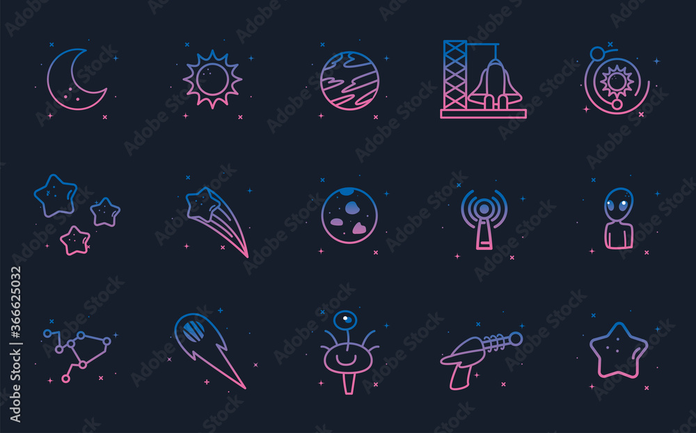 Poster space gradient style icon set vector design