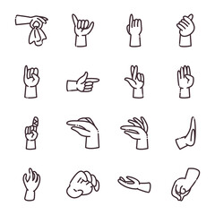 gestures with hands line style icon set vector design