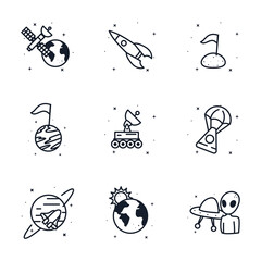Space line style icon set vector design