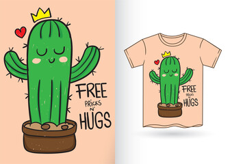 Cute little cactus hand drawn for t shirt