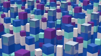 Blue, purple, white cubes. Abstract illustration, 3d render.