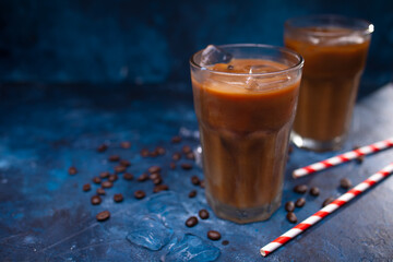 Cold drink, iced milk coffee, summer cool