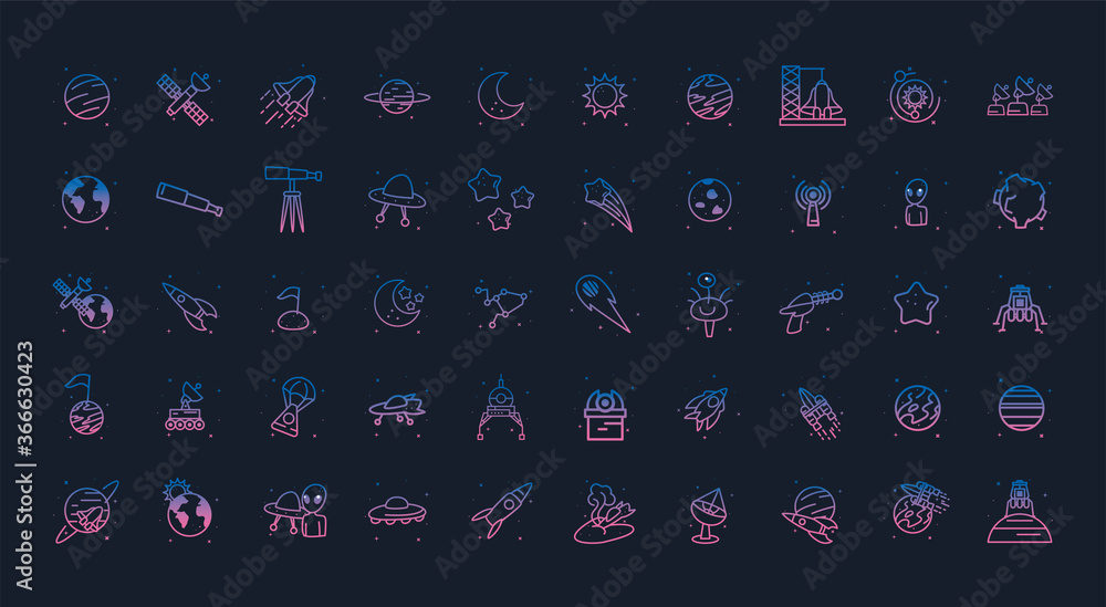 Poster space gradient style icon set vector design