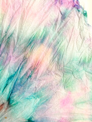 Fototapeta na wymiar Tie Dye Pattren. Tie Closeup Japanese Shirt. Rainbow Dress Stripe Surface. Background Tie Dye Pattren. Rustic Hippie Repeat Wallpaper. Dyed Space.