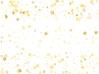 Flying gold star sparkle vector with white background.