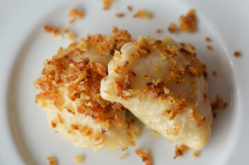 Jewish dish vareniki with onion