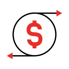 money symbol with sync arrows around, half line half color style
