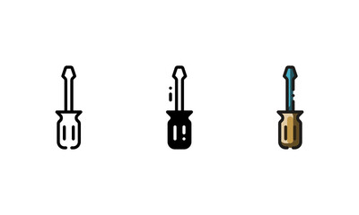 Screwdriver icon. With outline, glyph, and filled outline style