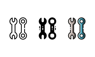 Wrench icon. With outline, glyph, and filled outline style