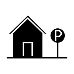 parking traffic sign house transport silhouette style icon design