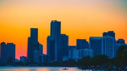Fototapeta na wymiar miami skyline at sunset florida usa buildings cityscape beautiful colors 