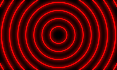 Abstract red neon light circles background.