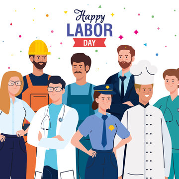 labor day poster with people group different occupation