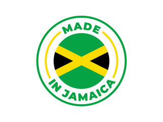 "Made in Jamaica" vector icon. Illustration with transparency, which can be filled with white, or used against any background. Country flag encircled with text and lines.