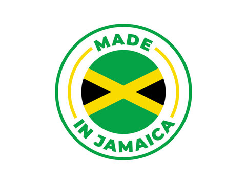 "Made in Jamaica" vector icon. Illustration with transparency, which can be filled with white, or used against any background. Country flag encircled with text and lines.