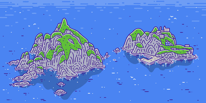 Dokdo Island in Korea. Colored vector illustration.