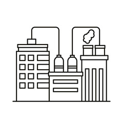 industry factory buildings and chimneys line style icons