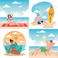 set scenes, people with swimsuit in the beach, summer vacation season