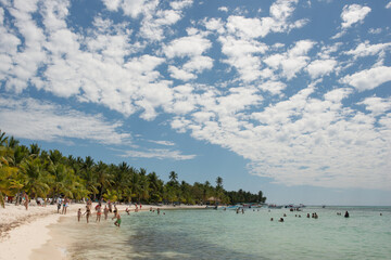 Playa, mar, gente, caribe, palmeras