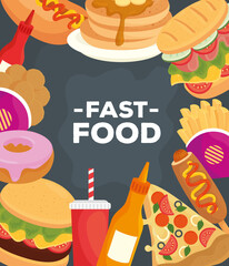 banner with different delicious fast food