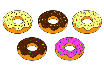 Donut Assortment Cartoon with Outlined Vectorized