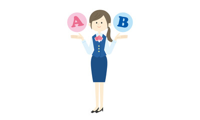 女性事務員OLセット（AとBを比べるジェスチャー）ベクターイラスト