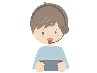 A man wearing a headset and playing a game