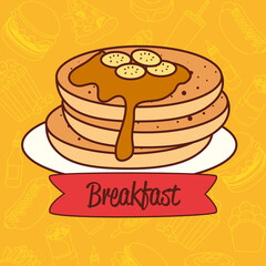 delicious pancake with syrup, breakfast concept