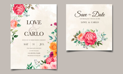 Wedding invitation set card template wreath design with beautiful floral