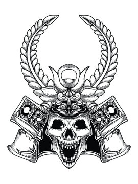 Premium Vector  Warrior skull, t shirt graphic design, hand drawn