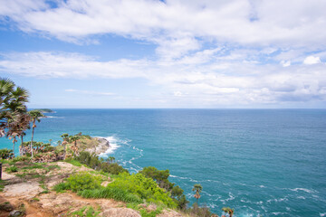 Fototapeta premium Landscape Beach Sea, Phuket, Thailand. Landscape view of beach sea sand and sky in summer day. Beach space area. At Karon Beach, Phuket, Thailand. On 20 August 2020. 4K UHD. Video Clip