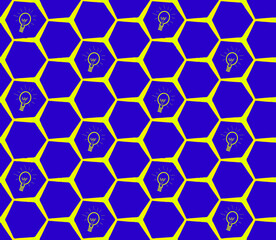 yellow eureka lamp seamless pattern, new ideas wallpaper for business concept, geometric purple background, vector illustration.