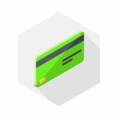 Credit card Green right view icon vector isometric. Flat style vector illustration.