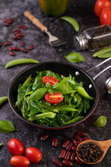 Stir-Fried Kale in Oyster Sauce on a Pan.