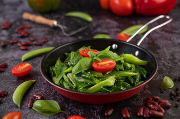 Stir-Fried Kale in Oyster Sauce on a Pan.