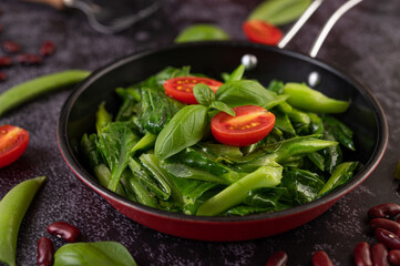 Stir-Fried Kale in Oyster Sauce on a Pan.