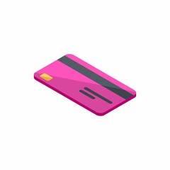 Credit card Pink left view - White Background icon vector isometric. Flat style vector illustration.