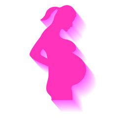 Pregnant woman and pink shadow, sign for design, vector illustration.