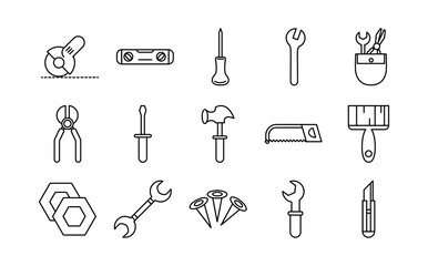 tool repair maintenance and construction equipment icons set line style icon