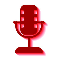 Studio microphone and red shadow on a white background, sign for design, vector illustration