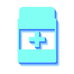 Jar with medicine and blue shadow on a white background, sign for design, vector illustration