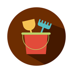 bucket with shovel and fork toy object for small children to play, block and flat style cartoon