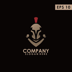 Sparta Gladiator Head Logo With Sword And Leaf Design Vector Template With Luxury