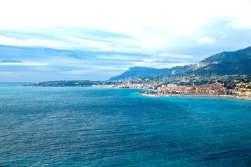 Fototapeta na wymiar View of the French Riviera from Menton to Montecarlo