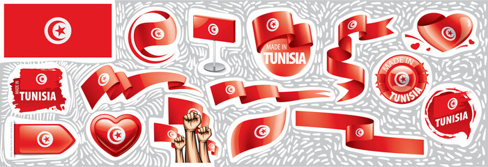 Vector set of the national flag of Tunisia in various creative designs
