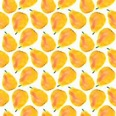 Fototapeta na wymiar Fruit pears watercolor. Seamless pattern on a white background.