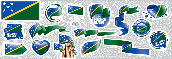 Vector set of the national flag of Solomon Islands in various creative designs