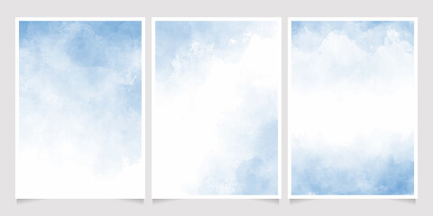 light cyan blue watercolor wet wash splash 5x7 invitation card background template collection - obrazy, fototapety, plakaty